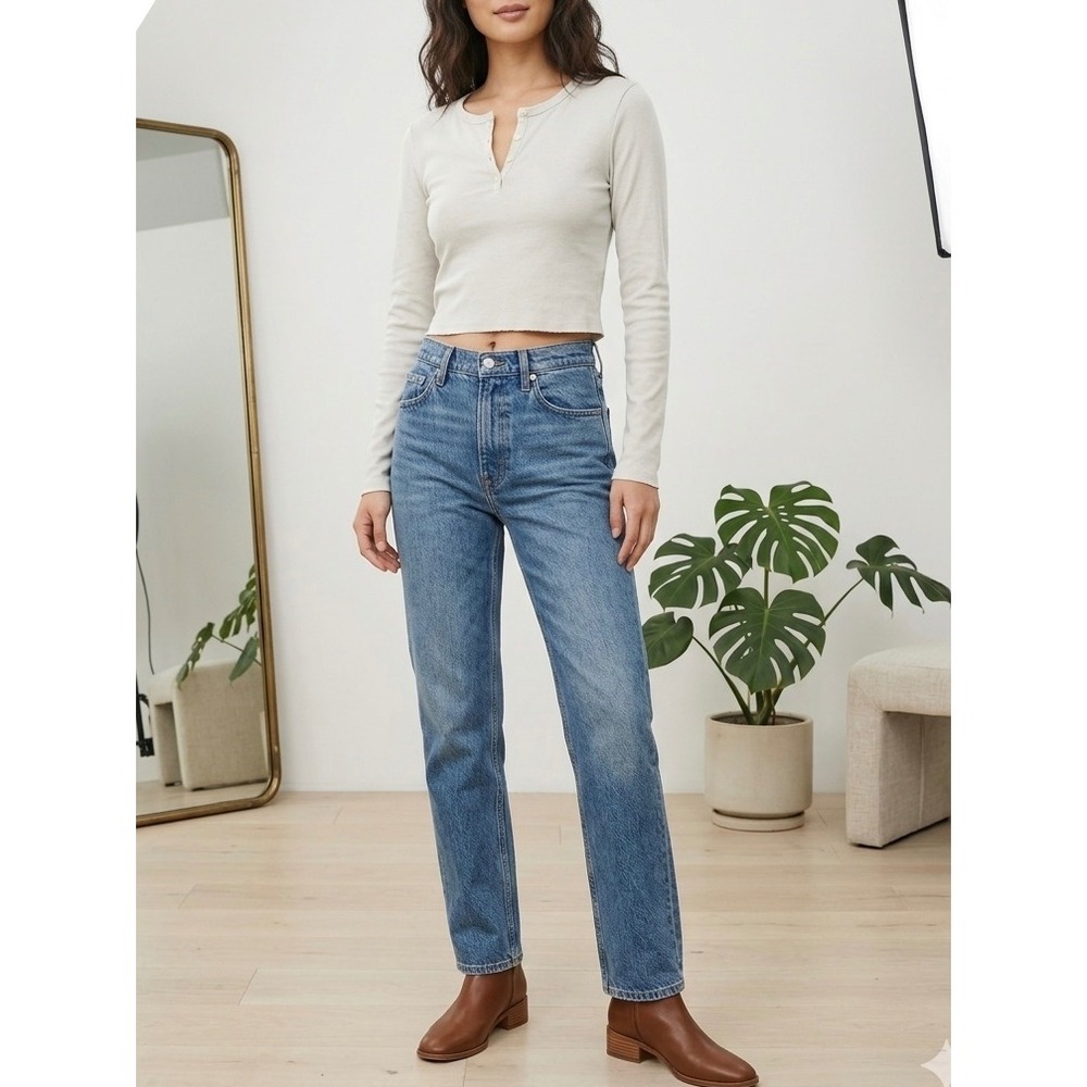 Reformation Cream Long Sleeve Cropped Henley Top